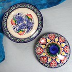 Блинница Риштанская Керамика "Цветы", 26 см, синий - фото 4284604