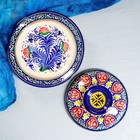Блинница Риштанская Керамика "Цветы", 26 см, синий - фото 4284607