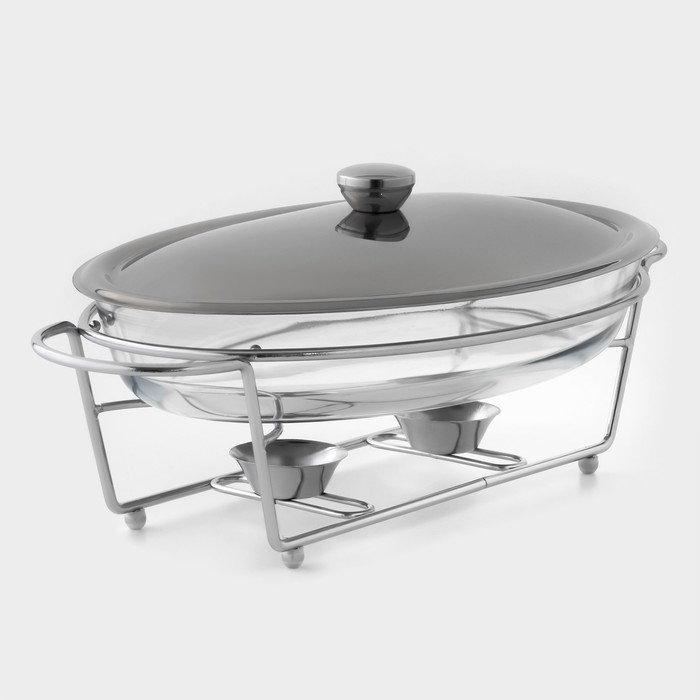 Мармит, 3 л, 44×25×17 см, с крышкой, на подставке, жаропрочное стекло - Фото 1