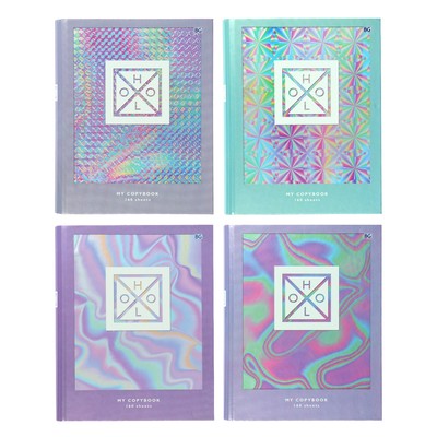 Тетрадь на кольцах, 160 листов в клетку Holographic, со сменным блоком, металлизация, матовая ламинация, МИКС