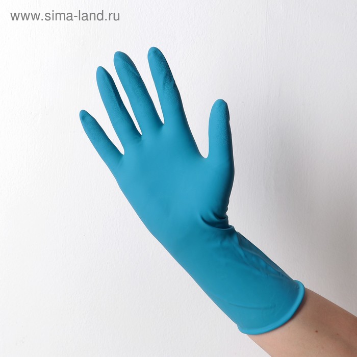 Перчатки латексные неопудренные High Risk, смотровые, нестерильные, текстурированные, размер L, 31,4 гр, 50 шт/уп, цена за 1 шт, цвет голубой - Фото 1