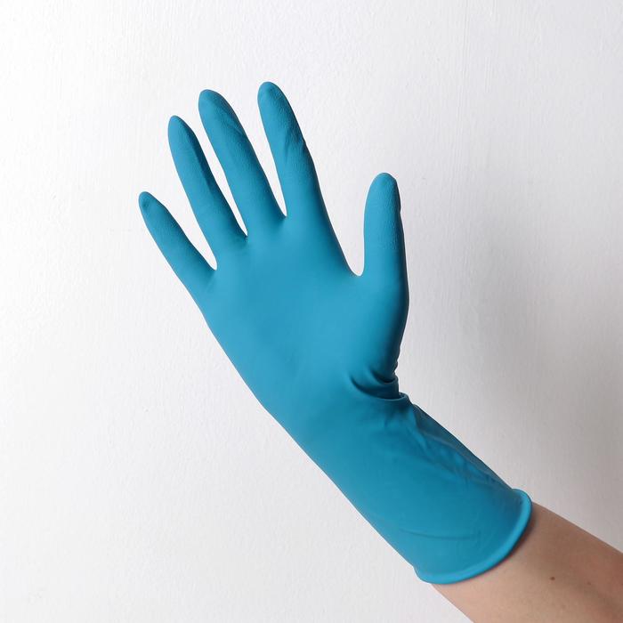 Перчатки латексные неопудренные High Risk, смотровые, нестерильные, текстурированные, размер M, 31,4 гр, 50 шт/уп, цена за 1 шт, цвет голубой - Фото 1