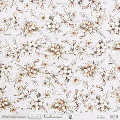 Бумага для скрапбукинга «Нежные свадебные цветы», 30.5×32 см, 190 г/м²