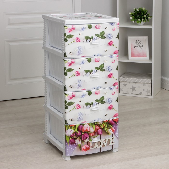 Комод 4-х секционный «Декор. Весна», белый - Фото 1