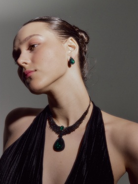 Набор 2 предмета: серьги, колье «Вернисаж» капля, цвет изумрудный в чёрном металле, 30 см  (артикул 4453738)  большой выбор товаров оптом и в розницу по низким ценам с доставкой