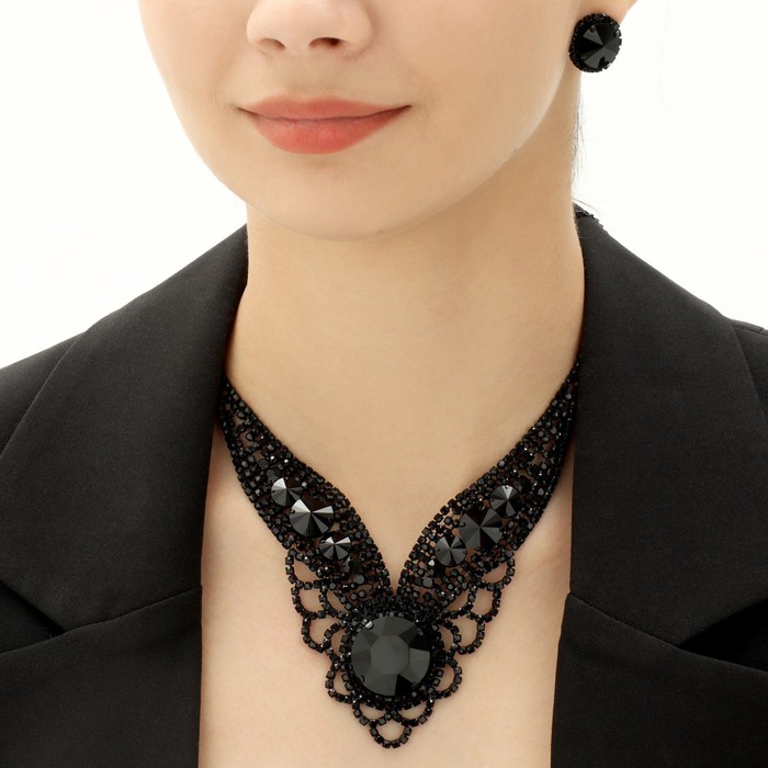 Набор 2 предмета: серьги, колье «Вернисаж» круг ажурный, чёрный, 35 см - Фото 1