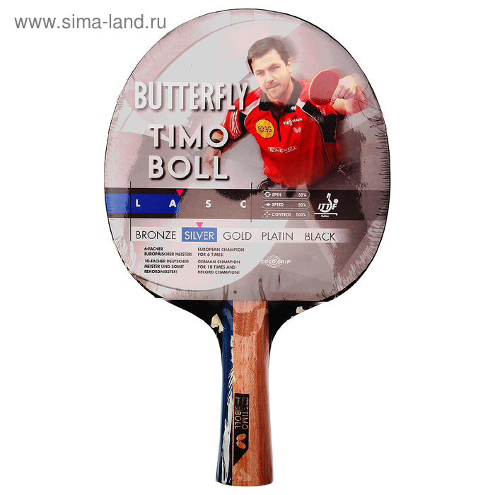 Ракетка для настольного тенниса Butterfly Timo Boll silver, анатомическая/коническая ручка - Фото 1