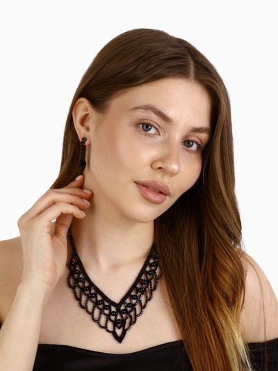 Набор 2 предмета: серьги, колье «Вернисаж», шарики, чёрный, 30 см