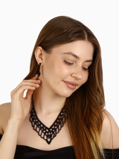 Набор 2 предмета: серьги, колье «Вернисаж», шарики, чёрный, 30 см