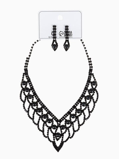 Набор 2 предмета: серьги, колье «Вернисаж», шарики, чёрный, 30 см