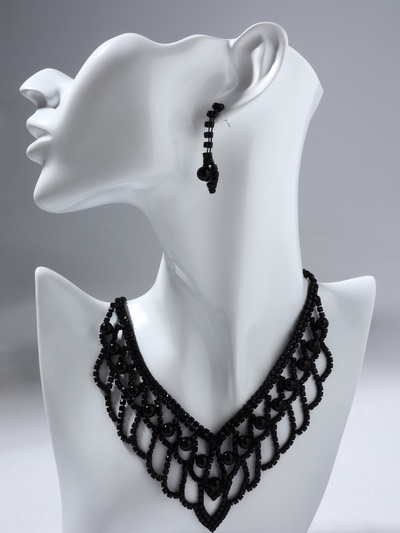 Набор 2 предмета: серьги, колье «Вернисаж», шарики, чёрный, 30 см