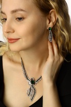 Набор 2 предмета: серьги, колье «Феникс» изгиб, цвет бело-изумрудный в серебре, 35 см - Фото 5