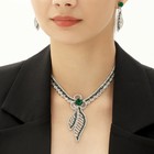 Набор 2 предмета: серьги, колье «Феникс» изгиб, цвет бело-изумрудный в серебре, 35 см - Фото 1