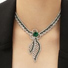 Набор 2 предмета: серьги, колье «Феникс» изгиб, цвет бело-изумрудный в серебре, 35 см - Фото 6