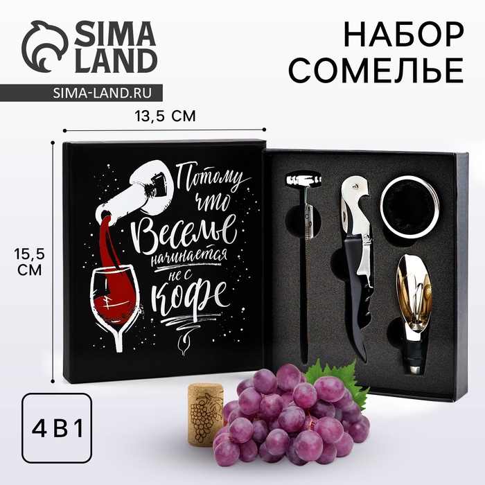 Подарочный набор для вина «Веселье»: 4 предмета - Фото 1