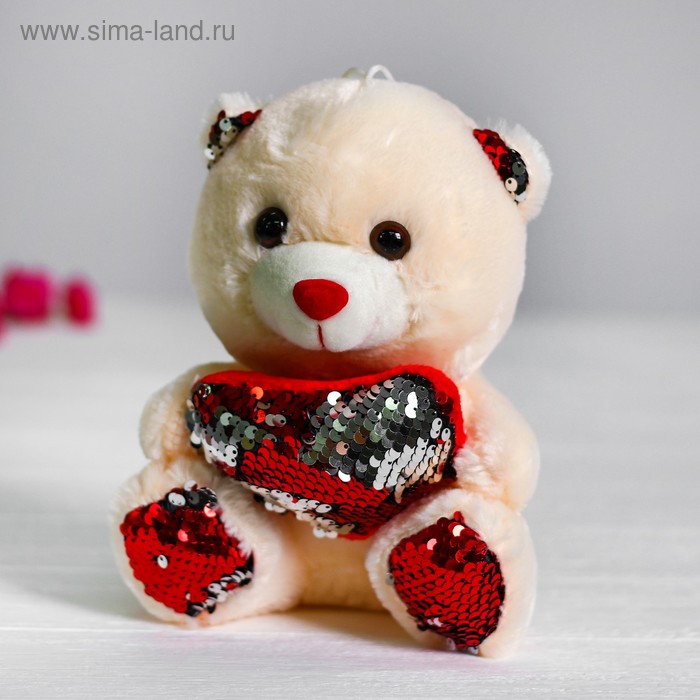 Мягкая игрушка «Медведь с сердцем», пайетки, цвет красно-серебряный - Фото 1