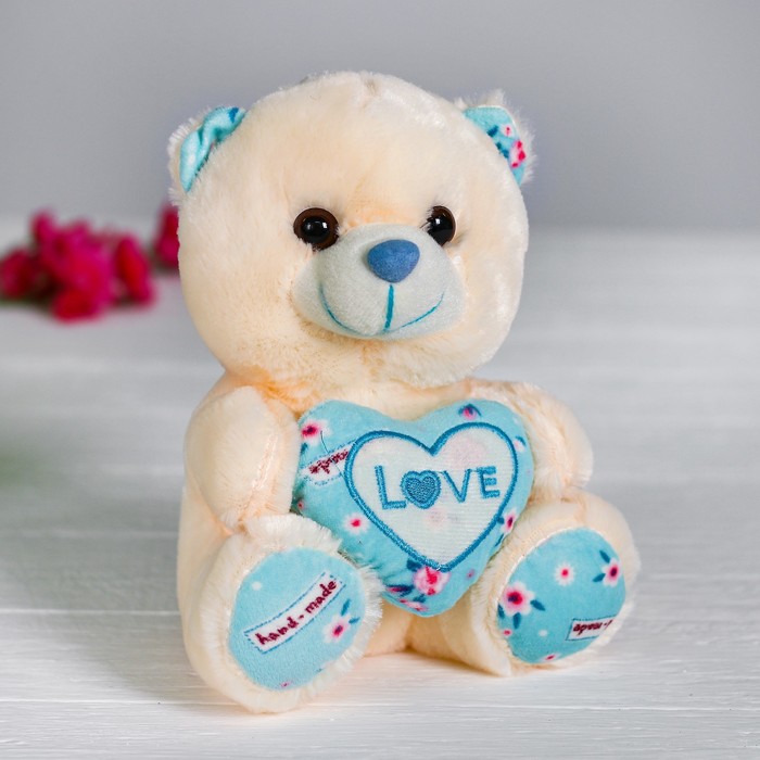 Мягкая игрушка «Мишка с сердцем», цвет голубой - фото 1907035987