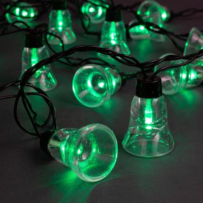 Гирлянда "Нить" улично-комнатная с насадками "Колокол", 5м, LED(IP44)-40-220V, 8 режимов, нить тёмная, свечение зелёное