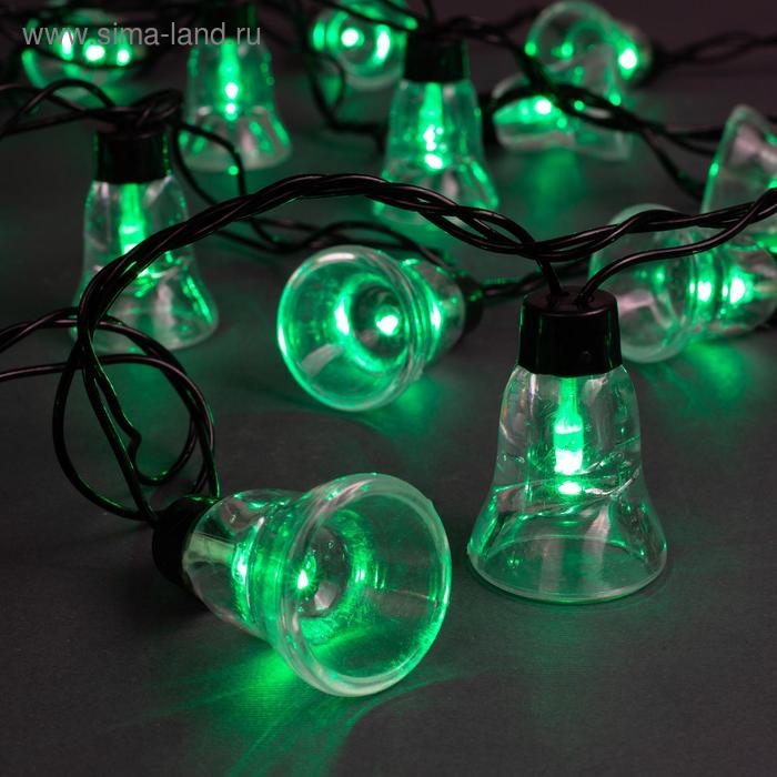 Гирлянда "Нить" улично-комнатная с насадками "Колокол", 5м, LED(IP44)-40-220V, 8 режимов, нить тёмная, свечение зелёное - Фото 1