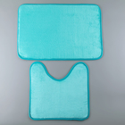 Набор ковриков для ванной и туалета Доляна «Мини», 2 шт: 40×40, 40×60 см, цвет морской волны - Фото 2