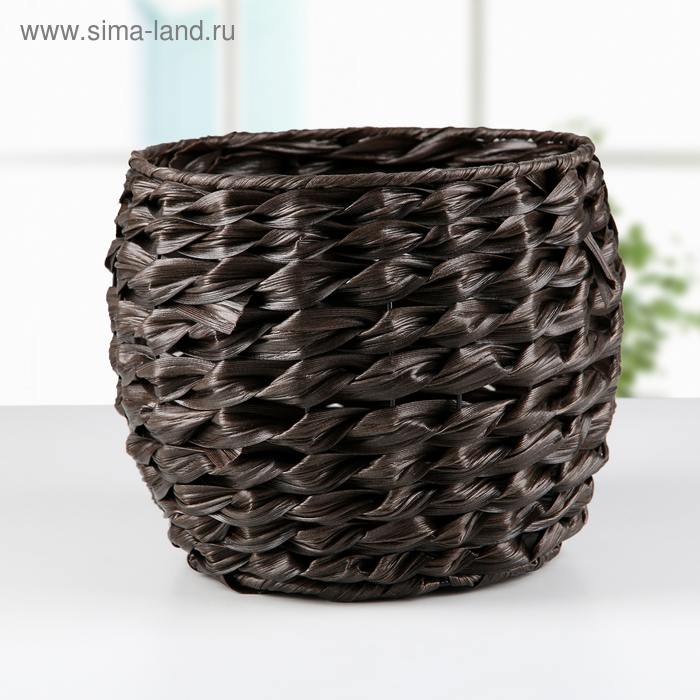 Кашпо плетёное "Косичка", круглое, цвет коричневый - Фото 1