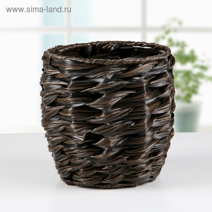 Кашпо плетёное "Косичка", круглое, цвет коричневый - Фото 1