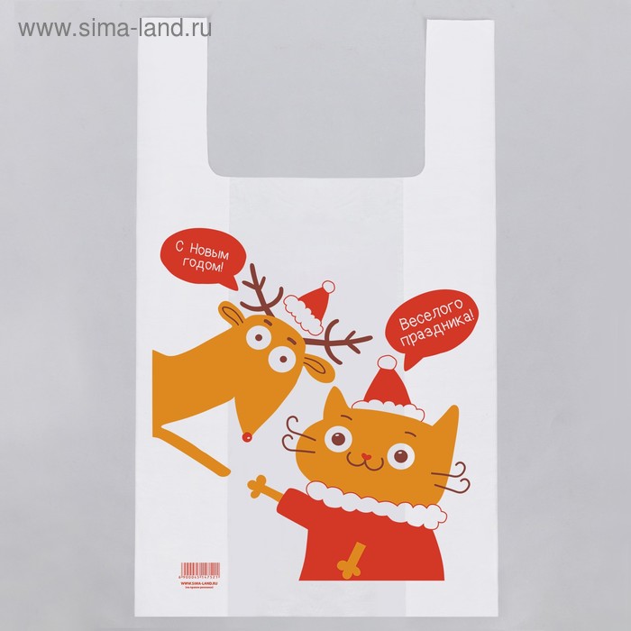 Пакет—майка «Новогодний котик» 30 × 55 см - Фото 1