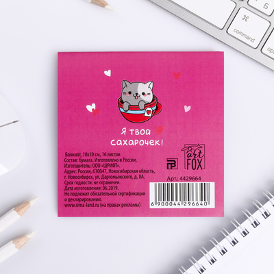 Блокнот 10×10, 16 листов в клетку «Котик»