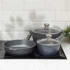 Набор посуды №1 «Гранит», 3 предмета: сковорода d=26 см, ковш 1,7 л, кастрюля 5 л, крышки, антипригарное покрытие - фото 4284818