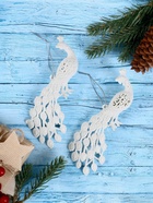 Ёлочные игрушки 2 шт. «Зимнее волшебство. Павлин» пластик, 5.5×16 см, белый - Фото 2