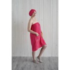 Набор женский для сауны (парео+чалма) с вышивкой, малиновый - фото 298234224