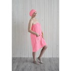 Набор женский для сауны (парео+чалма) с вышивкой, розовый - фото 298234238
