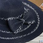 Шляпа пляжная "Меллита" с бантом, цвет тёмно синий, обхват головы 58 см, ширина полей 14 см - Фото 2