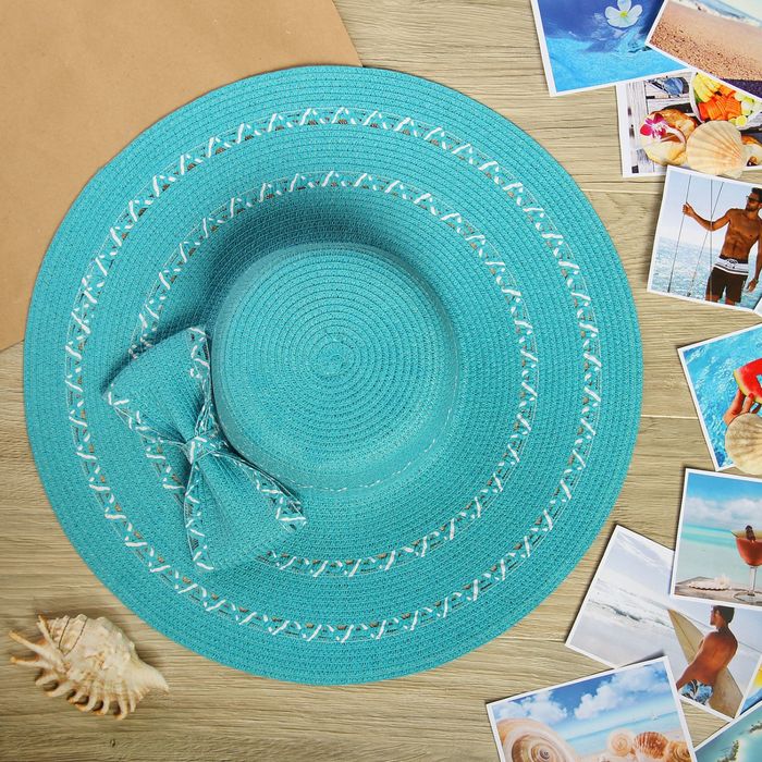 Шляпа пляжная "Меллита" с бантом, цвет морская волна, обхват головы 58 см, ширина полей 14 см - Фото 1