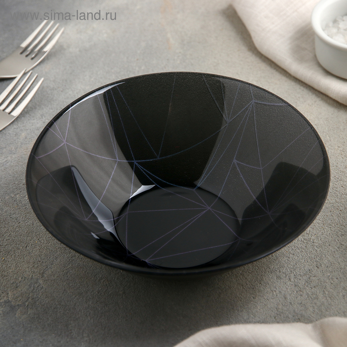 Салатник стеклянный «Линеа Блэк», 450 мл, d=16,2 см, упрочнённый, цвет чёрный - Фото 1