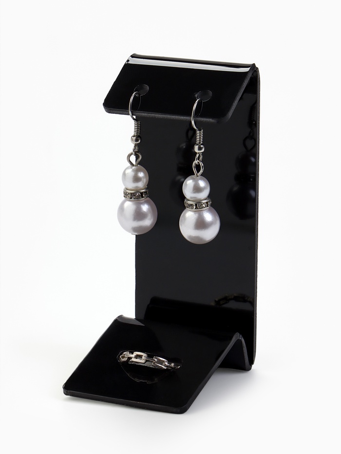 Подставка под серьги, кольцо, 4×4.5×9.5 см, толщина 2 мм, чёрная - Фото 1