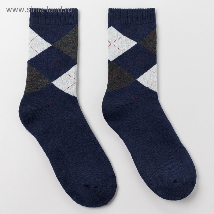 Носки мужские махровые, цвет тёмно-синий, размер 27-29 - Фото 1