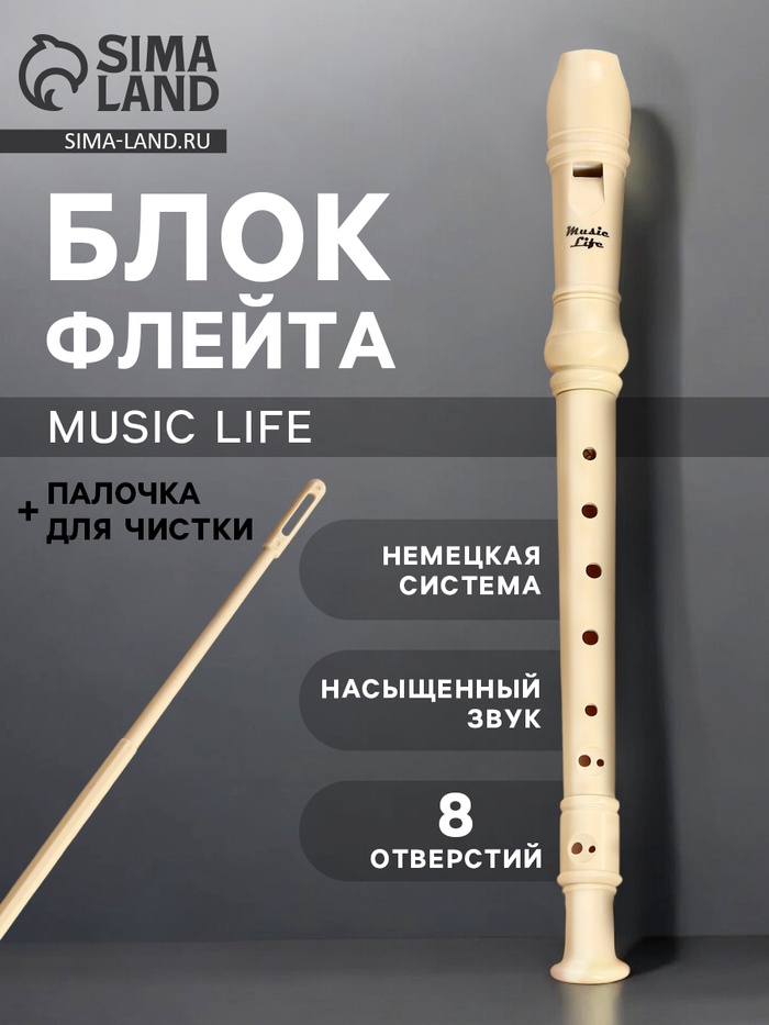 Блокфлейта Music Life, 8 отверстий, немецкая система, сопрано - Фото 1
