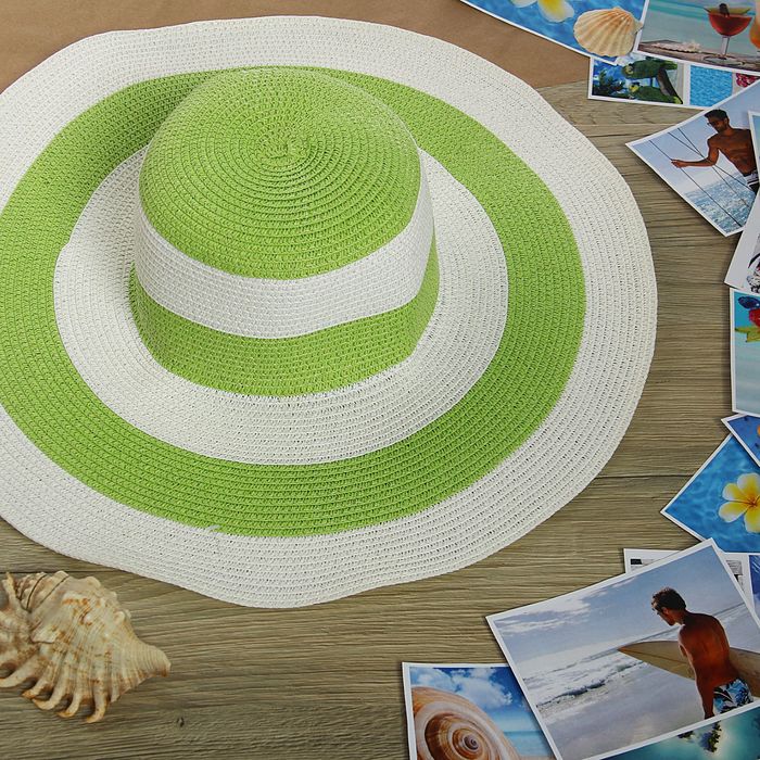 Шляпа пляжная "Лайма", цвет зелено-белый, обхват головы 58 см, ширина полей 11 см - Фото 1
