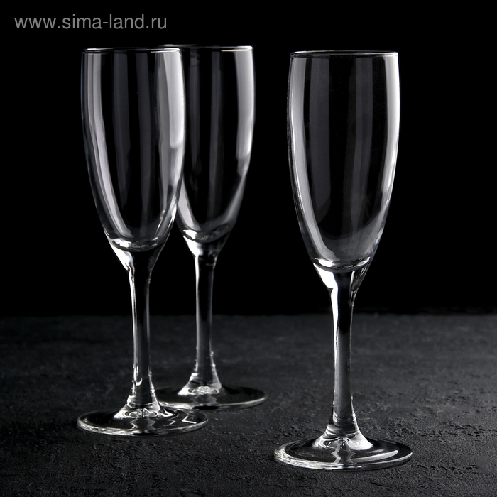 Набор стеклянных бокалов для шампанского «Эдем», 170 мл, 3 шт - Фото 1