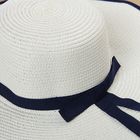Шляпа пляжная "Юнона" с синим бантом, цвет сливочный, обхват головы 58 см, ширина полей 14 см - Фото 2