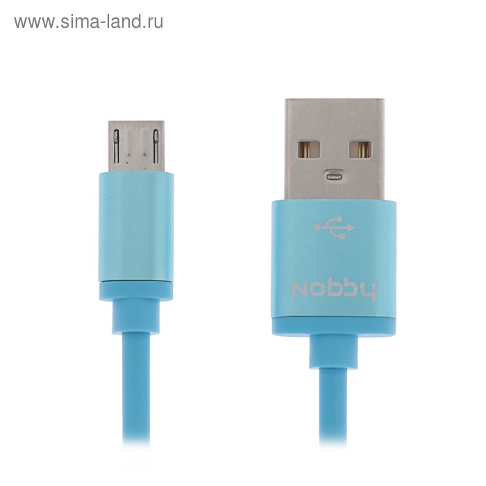 Кабель Nobby, micro USB - USB, 1 м, плоский, синий - Фото 1