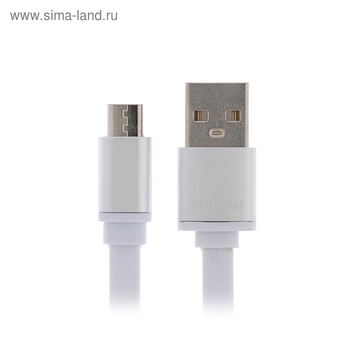 Кабель Nobby, micro USB - USB, 0.23 м, плоский, белый - Фото 1