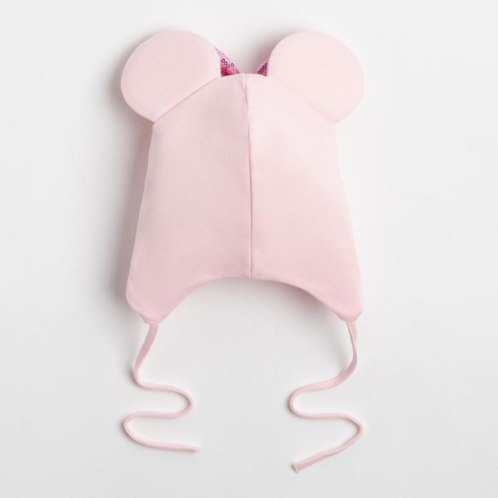 Шапка для девочки «Мышка», цвет пудра/бантик, размер 42-46 - фото 1907036485