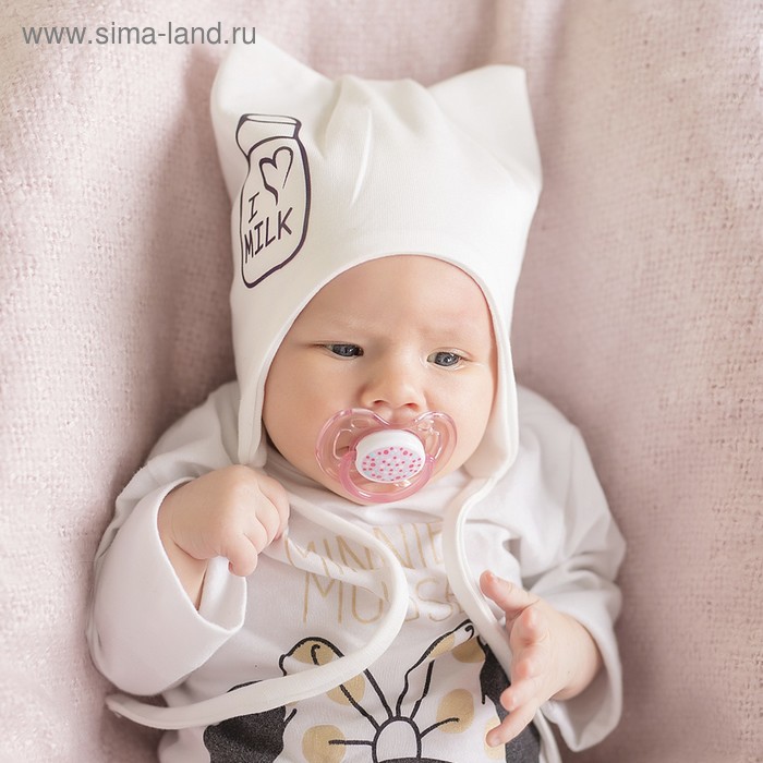 Шапочка «Кошка» с завязками I love Milk, цвет молочный, размер 42-46 - Фото 1