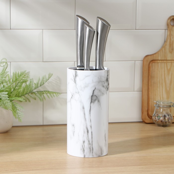 Подставка для ножей с наполнителем Доляна «Мрамор», 22×11 см, цвет белый - Фото 1
