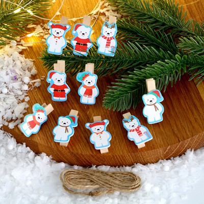 Прищепки декоративные «Новогодние мишки», набор 10 шт.