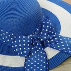 Шляпа пляжная "Анна" с бантом в горошек, цвет тёмно-голубой, обхват головы 58 см, ширина полей 12 см - Фото 2