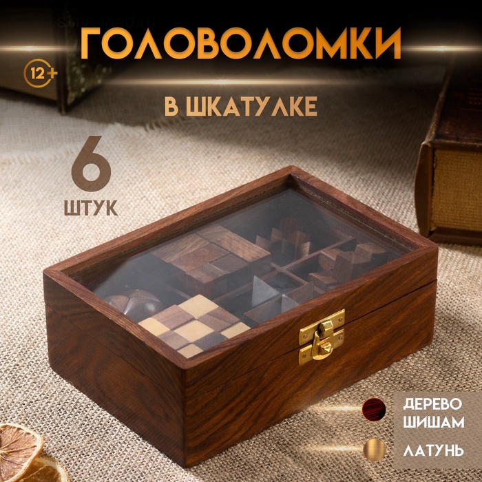 Набор головоломок 6 в1, 17.5×12×6 см, дерево шишам - Фото 1