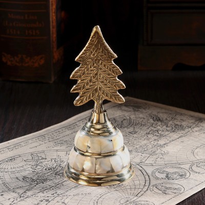 Колокольчик «Ёлка», 6.5×6.5×14 см, латунь, перламутр